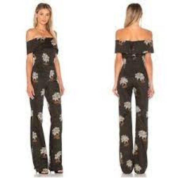 Stone Cold Fox Pants - Stone Cold Fox Sinatra Jumpsuit off the shoulder black floral size 1 (SM)